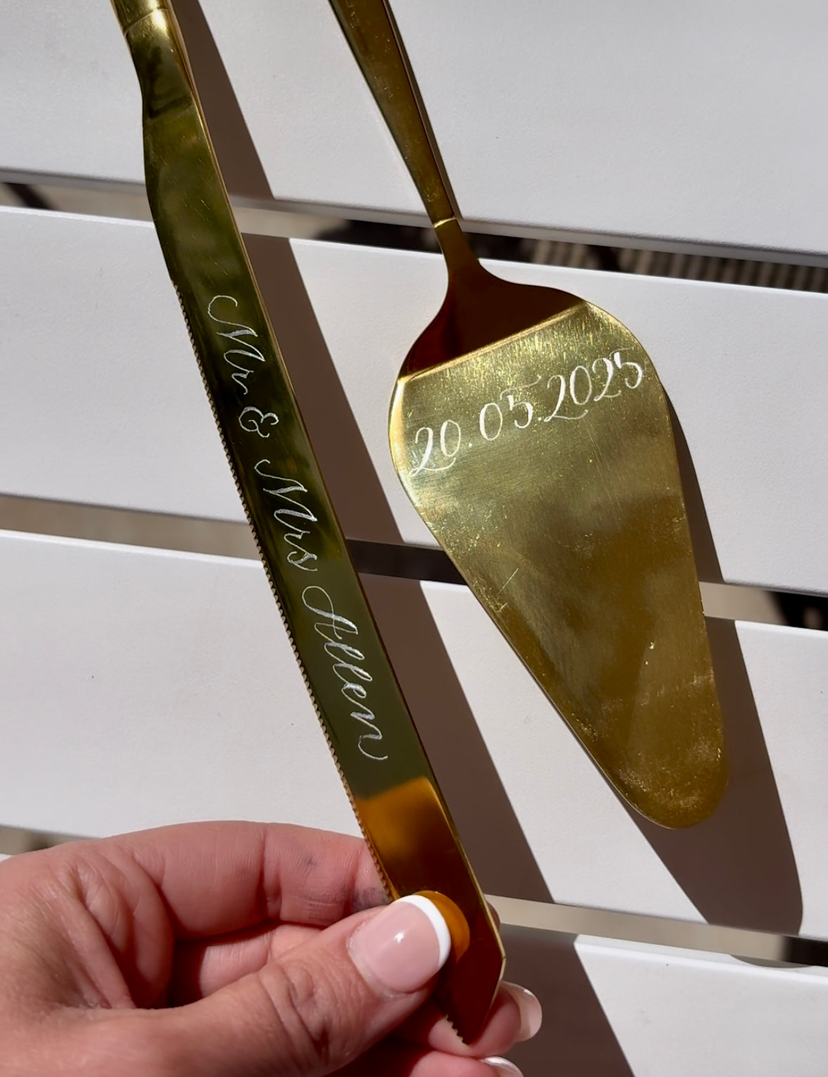 hand engraved stainless cake server personalised with elegant calligraphy available in the UK