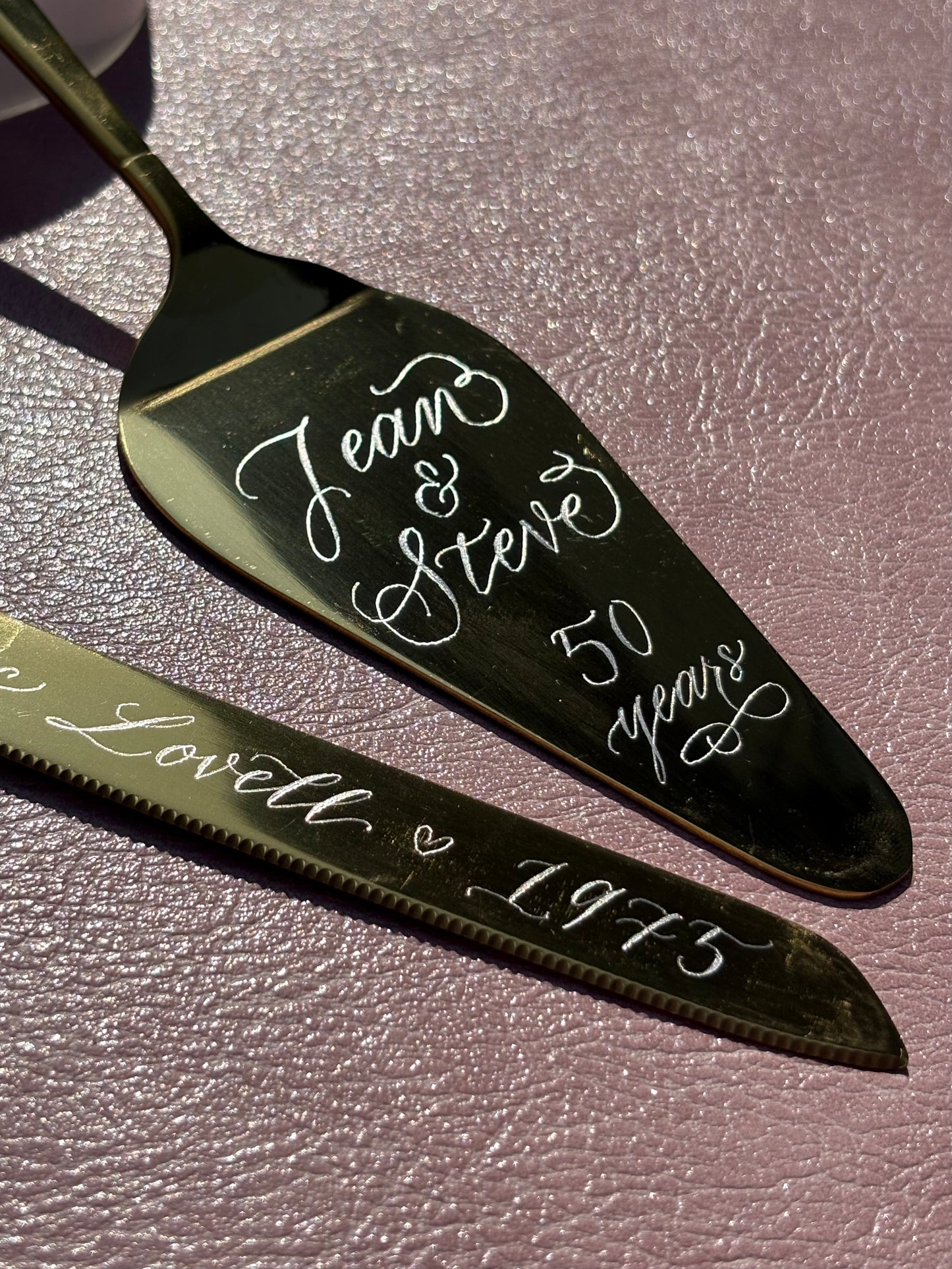 hand engraved stainless cake server personalised with elegant calligraphy available in the UK