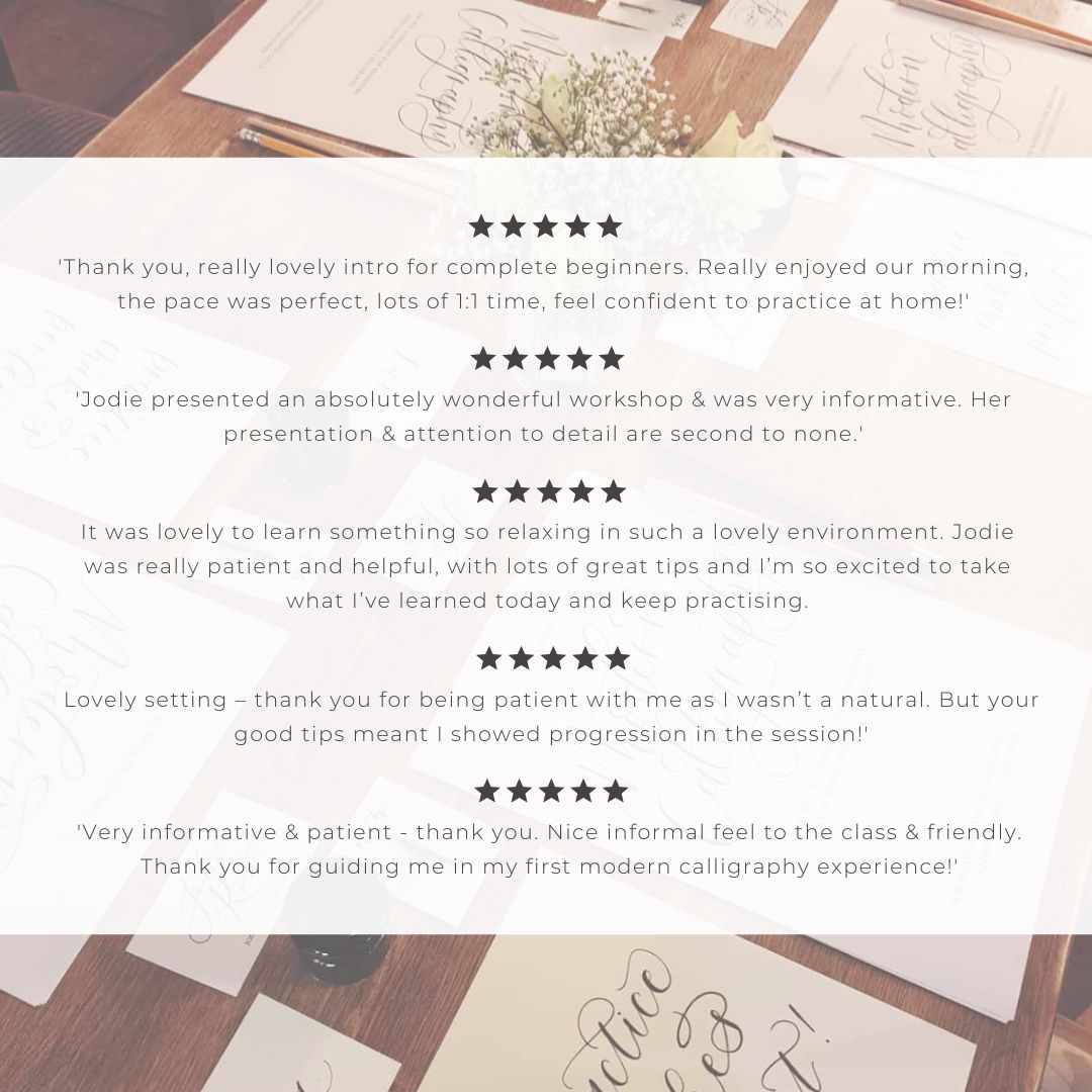 Google reviews modern calligraphy workshop in Hampshire Surrey Berkshire London