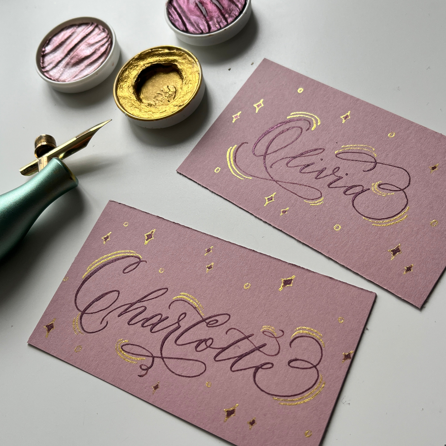 Handwritten Flourished Place Cards with Metallic Ink - Girls
