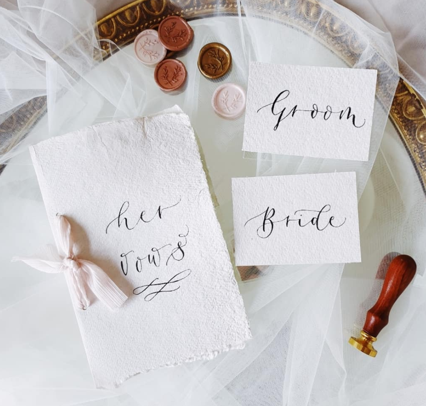 Wedding stationery layout for photography with wax seal