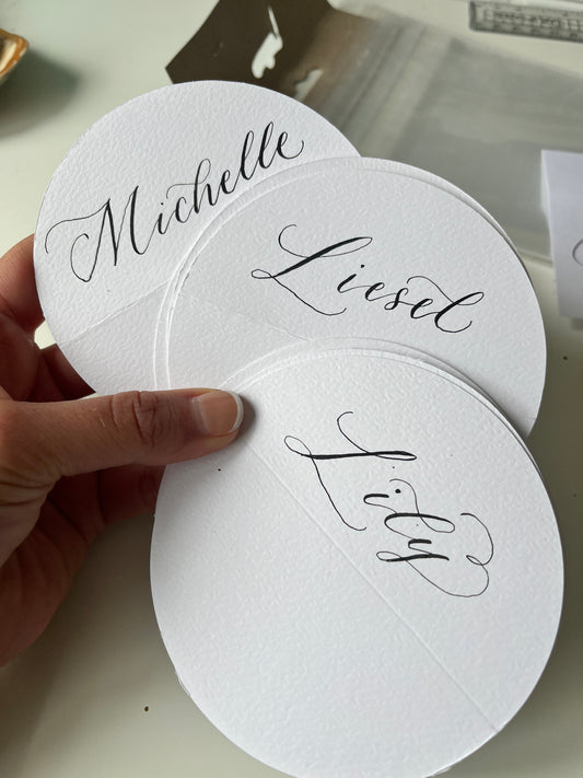 Half circle place cards - handwritten calligraphy name card