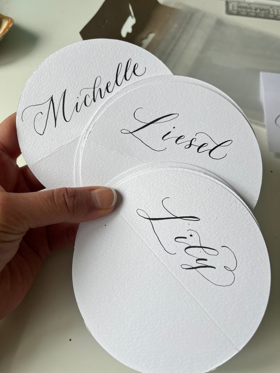 Half circle place cards - handwritten calligraphy name card ...
