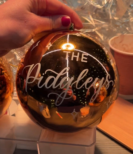 Personalised Custom Christmas Baubles Calligraphy Engraving Service Live Event Artist Personalisation London Hampshire Surrey Berkshire Jodie Rose Calligraphy