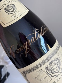 Congratulations wine bottle perfume fragrance calligraphy engraving customisation personalisation service in Hampshire London Surrey Berkshire UK bridal party ideas wedding guests luxury gift ideas for loved ones engraved with calligraphy name handmade Jodie Rose Calligraphy