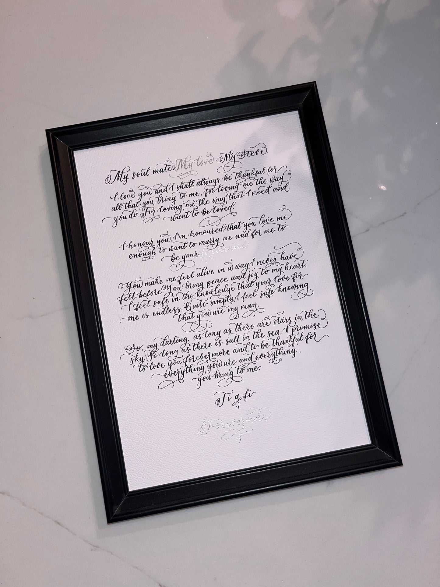Calligraphy handwritten vows