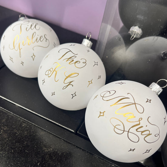 Sephora Christmas Baubles White City Westfield Calligraphy Engraving Live Event Artist Personalisation London Hampshire Surrey Berkshire Jodie Rose Calligraphy