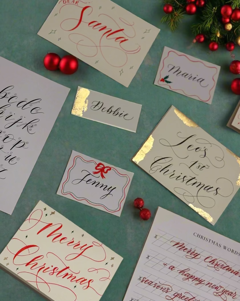 Farnham Surrey Creative Calligraphy Retreat with brush pen lettering art workshops by Jodie Rose for Christmas