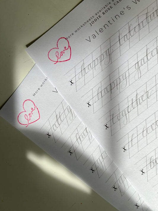 Valentine's calligraphy practice sheets - download